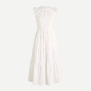 J Crew. TALL Tiered ruffle-sleeve cotton poplin dress. AX323